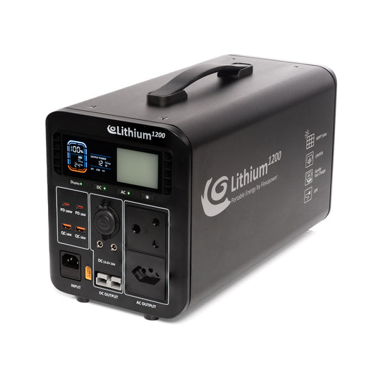FLEXOPOWER LITHIUM1200-SB50 POWER STATION & KALAHARI400W PORTABLE SOLAR COMBO