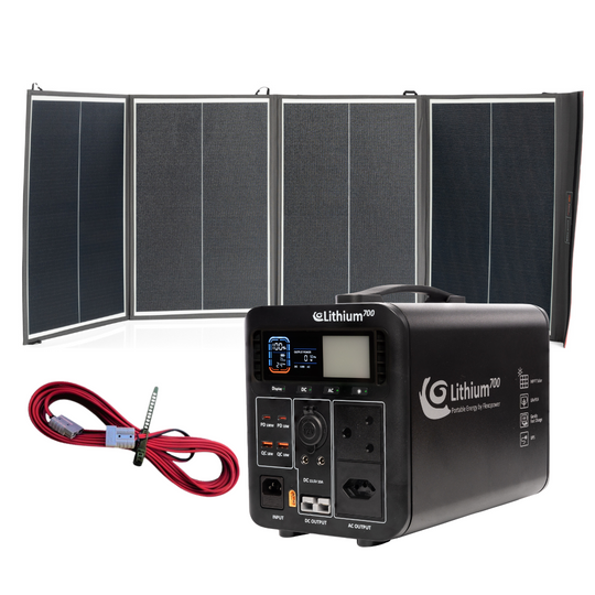 COMBO LITHIUM700-SB50 POWER STATION, NAMIB240W PORTABLE SOLAR, 10M EXTENSION CABLE - PLUG AND PLAY