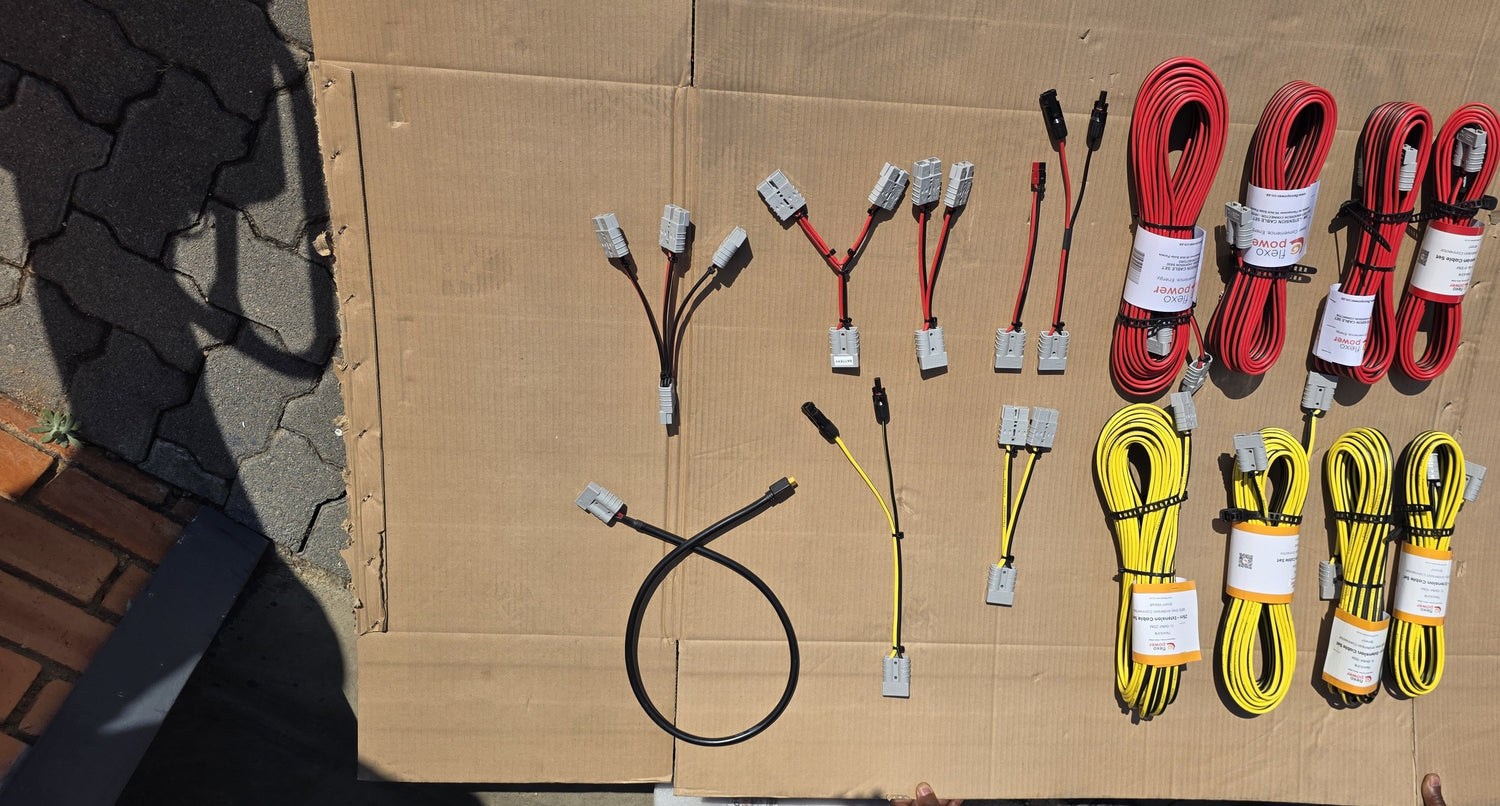 Collection of electrical cables on a cardboard surface