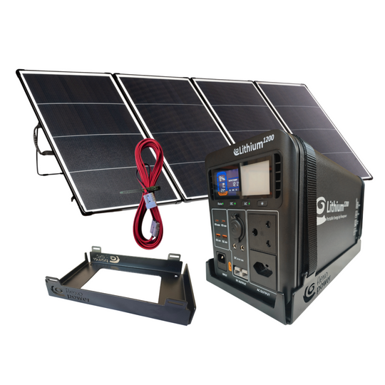FLEXOPOWER LITHIUM1200-SB50 POWER STATION & KALAHARI400W PORTABLE SOLAR COMBO