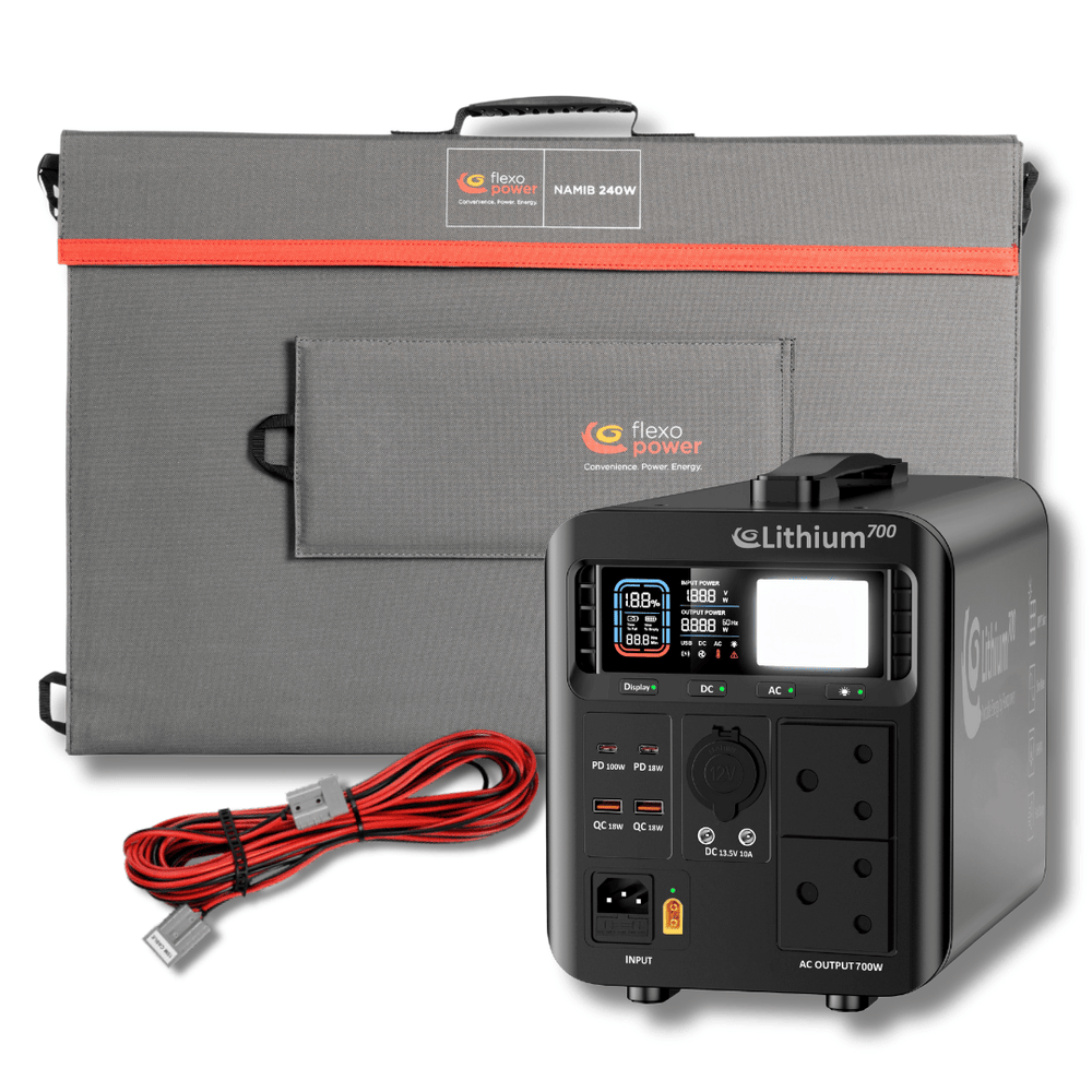 COMBO LITHIUM700-SB50 POWER STATION, NAMIB240W PORTABLE SOLAR, 10M EXTENSION CABLE - PLUG AND PLAY