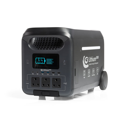 COMBO LITHIUM3000 POWER STATION WITH EXTRA BATTERY (5120WH/400Ah), KALAHARI800W PORTABLE SOLAR(2x400W), 20M EXTENSION CABLE - PLUG AND PLAY
