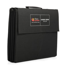 Black carrying case with flexo power branding on a white background