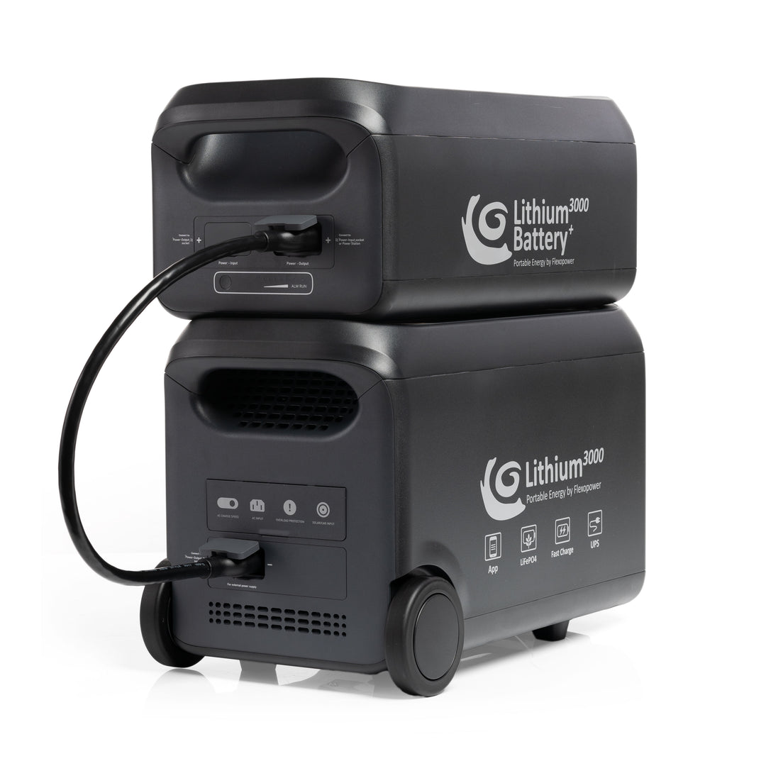 COMBO LITHIUM3000 POWER STATION WITH EXTRA BATTERY (5120WH/400Ah), KALAHARI800W PORTABLE SOLAR(2x400W), 20M EXTENSION CABLE - PLUG AND PLAY
