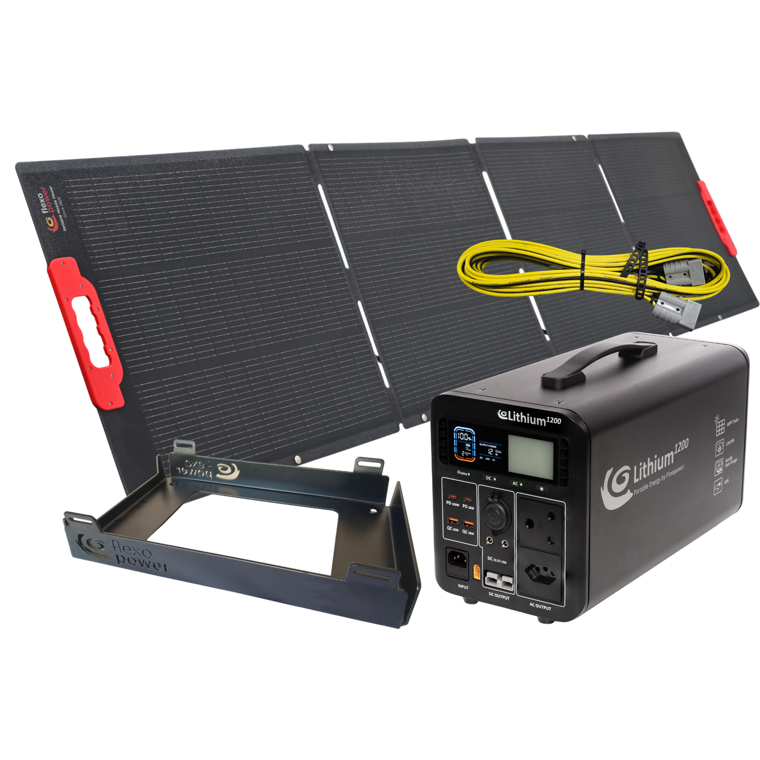 Lithium1200 + FlexoSun260W + 15m FlexoLink 6mm² + Bracket | Overland System