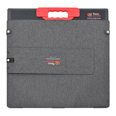 Gray carrying portable solar panel case with red handle on a white background