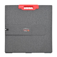 Gray carrying portable solar panel with a red handle on a white background