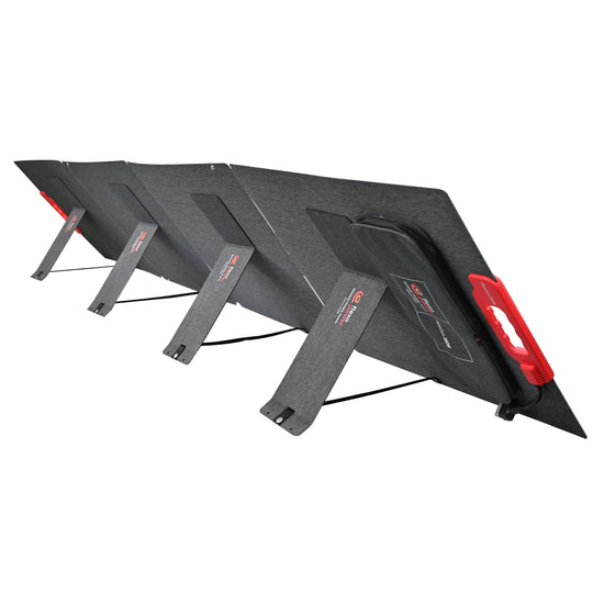 Supporting legs angling camping solar panel into the sun