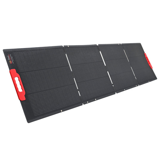 Foldable solar panel with red handle on a white background