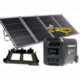 Solar panel system with power station and USB cable on a white background